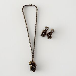 Vintage Celebrity NY Jewelry Pendant Necklace Dangle Earrings Grape Cluster